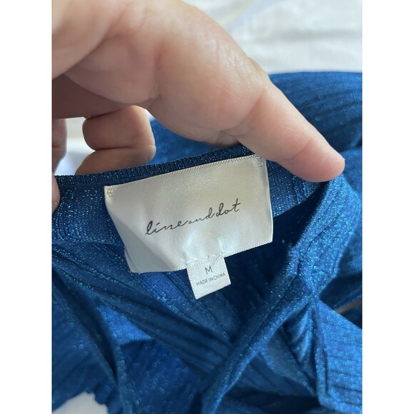 Line & Dot Metallic Midi Dress Women's Blue M - Picture 7 of 8